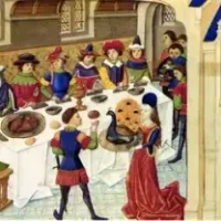 Scene of a medieval banquet